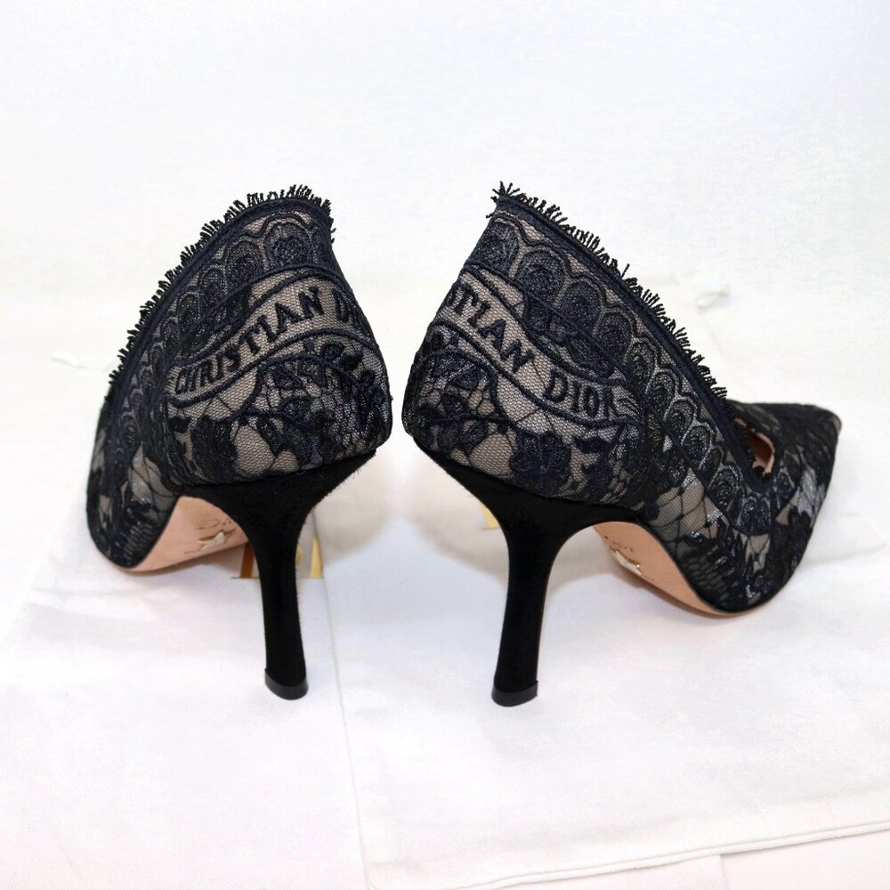Christian Dior 37.5 Capture Illusion Roses Lace Ember Black Stiletto Heels - Picture 8 of 16